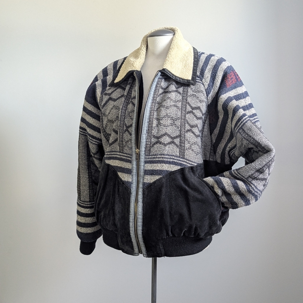 90s Italian Sherpa Bomber Jacket Cozy Winter Retro Medium Large Vintage Rare